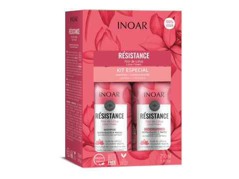 Inoar Resistance Flor de Lotus Duo Kit - plaukus drėkinantis priemonių rinkinys 2x250ml Inoar Resistance Flor de Lotus Duo Kit - plaukus drėkinantis priemonių rinkinys 2x250ml
